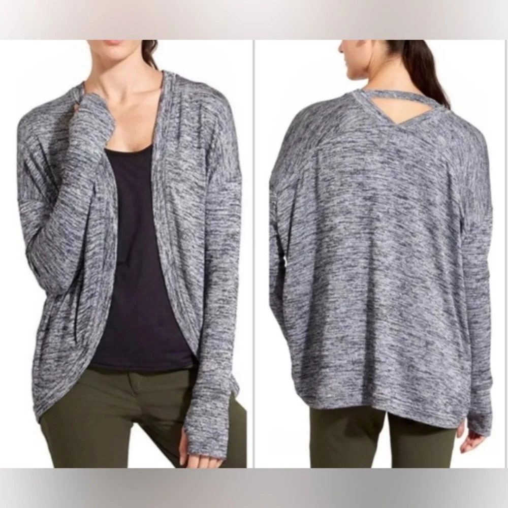Athleta Luxe Pose Wrap/ Open Front Sweater Cardigan- Heathered Gray, Modal Blend